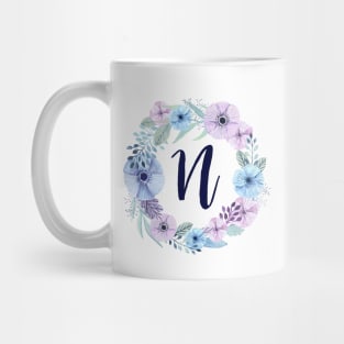 Floral Monogram N Icy Winter Blossoms Mug